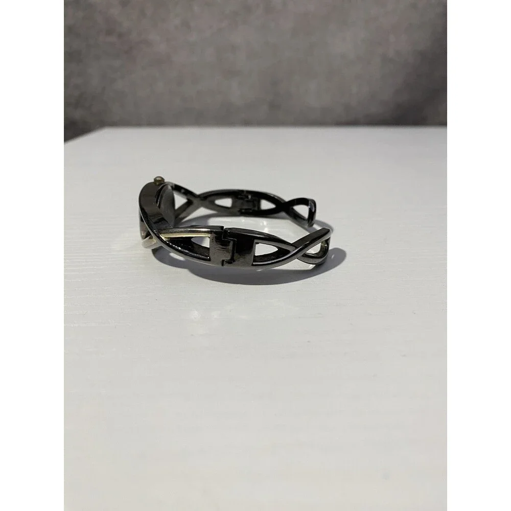 Vivani Womens Open Cuff Bangle Watch Gunmetal Two Tone Black Oval Dial
